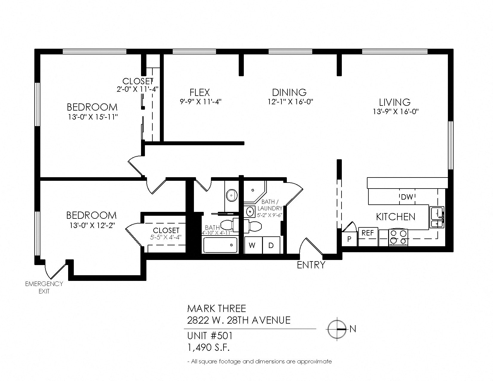 Floor plan for 2 beds, 2 baths, 1490 sqft